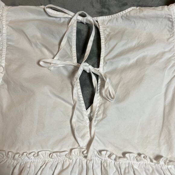 Zara Deep V-Neck Sleeveless Baby Doll Blouse Sz M Ruffle Cotton Cottagecore Boho - Picture 7 of 10